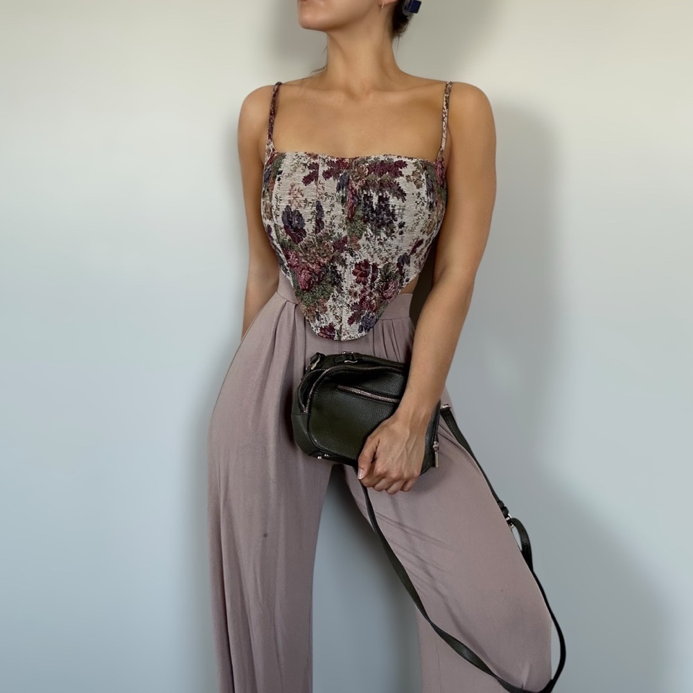 Floral Scarf-Style Cami Top in Mauve and Multicolor